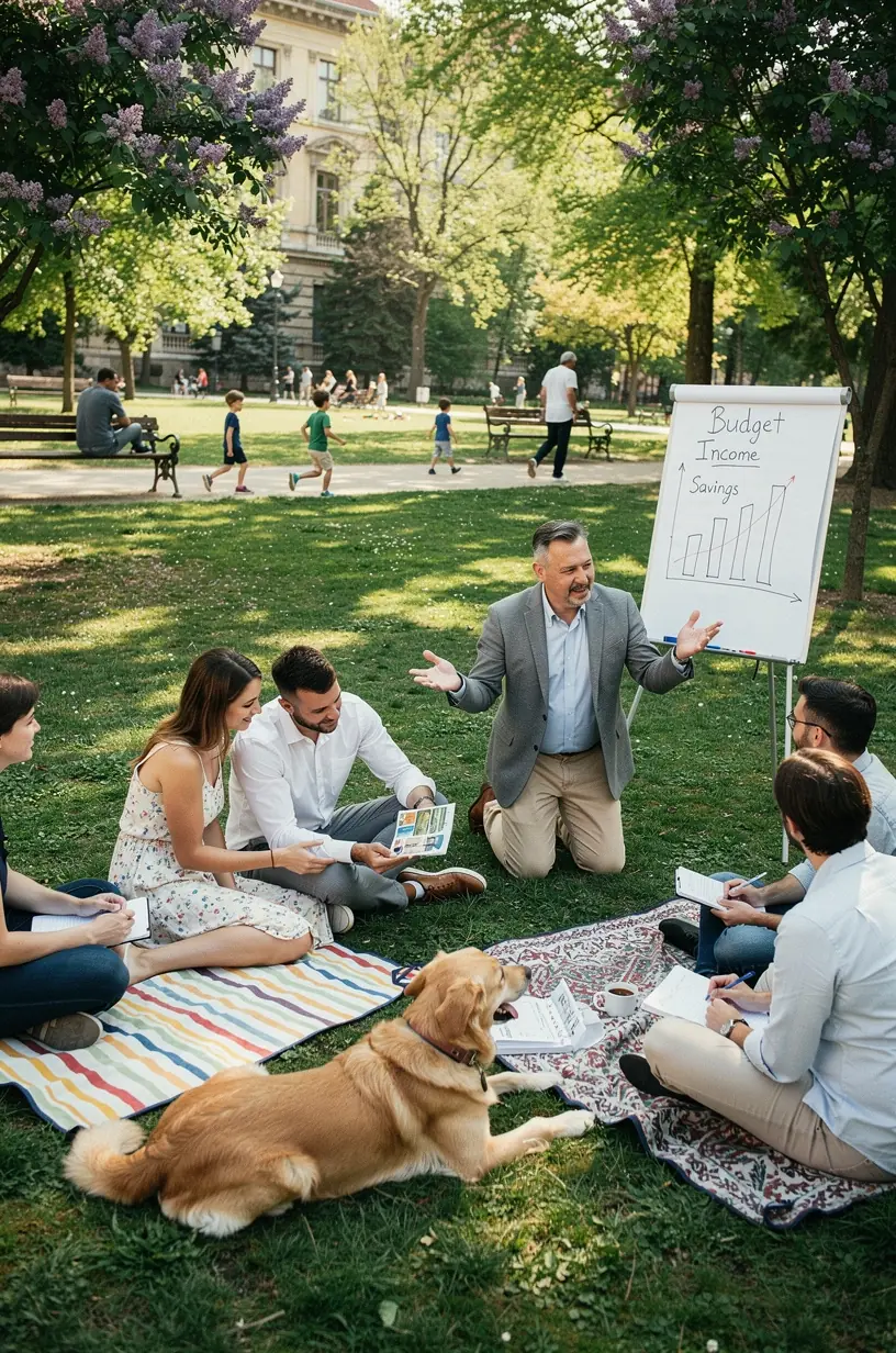 Nyomtatott pénzügyi tervezési útmutató közelről, részletes költségvetési táblázatokkal és praktikus tippekkel a személyes megtakarításhoz.
